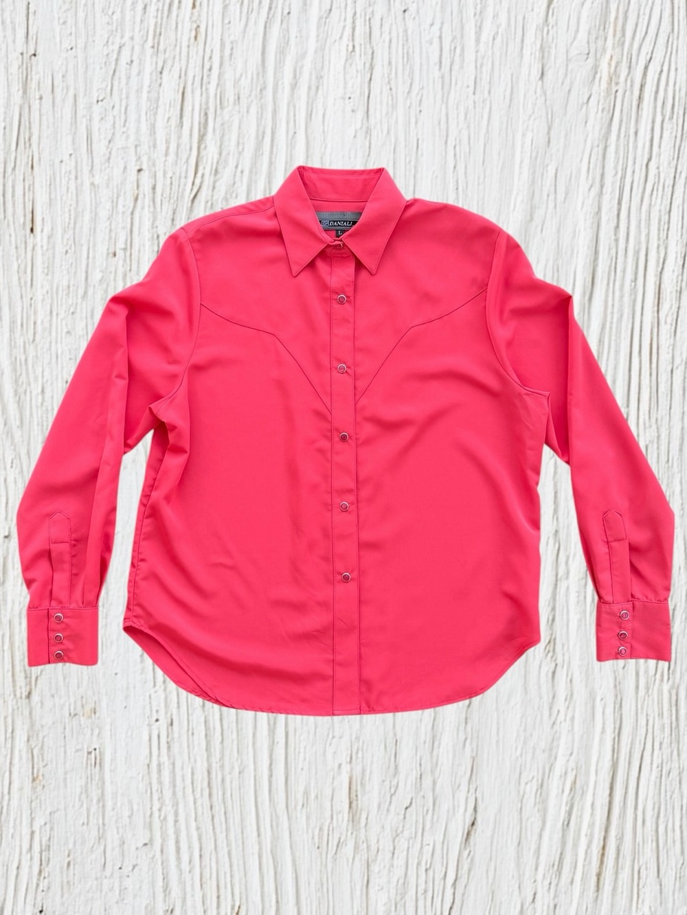 Daniali Soft Microfiber Coral Long Sleeve Western Snap Button Front Shirt ~ L